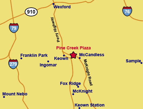 map of area around Pine Creek Plaza