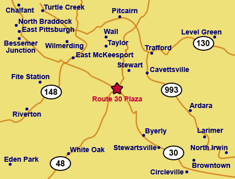 map of area around Route 30 Plaza