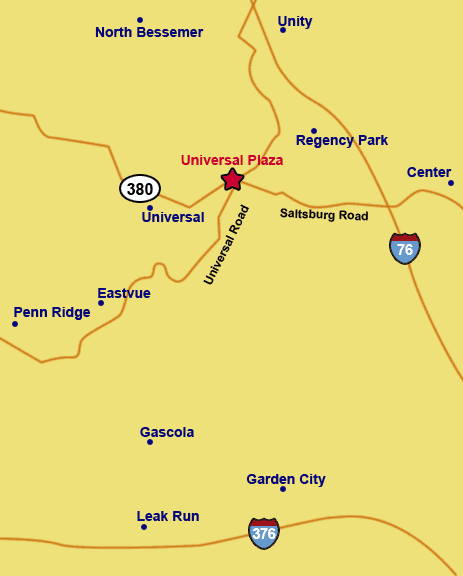 map of area around Universal Plaza